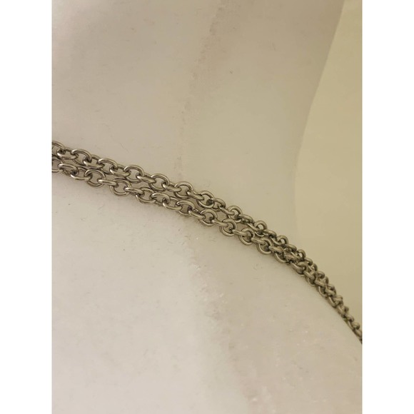 Black Teardrop Silver Oval Statement Bib Two Strand Chain Necklace Adjustable - Picture 6 of 8